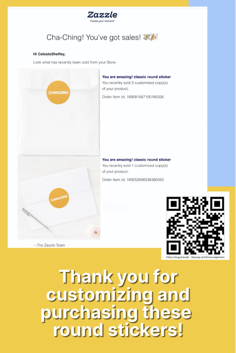 Khoncepts's tweet photo. Stickers are a cheerful way to send a bit of happy encouragement to someone. The yellow background can be changed by the customer using the design tool. #YouAreAmazing 💛 Gift products with additional designs. https://t.co/m4tUQE4k8t https://t.co/EghoUdkn3J