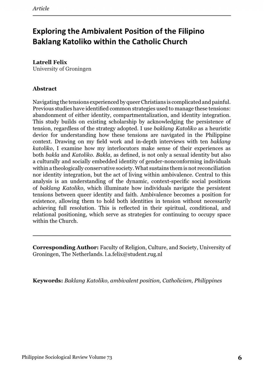 latrellfelix_'s tweet photo. My first publication on Baklang Katoliko is now out!

Read the article through this link: https://t.co/PZGL9MhcmL https://t.co/fDflZpwkpY