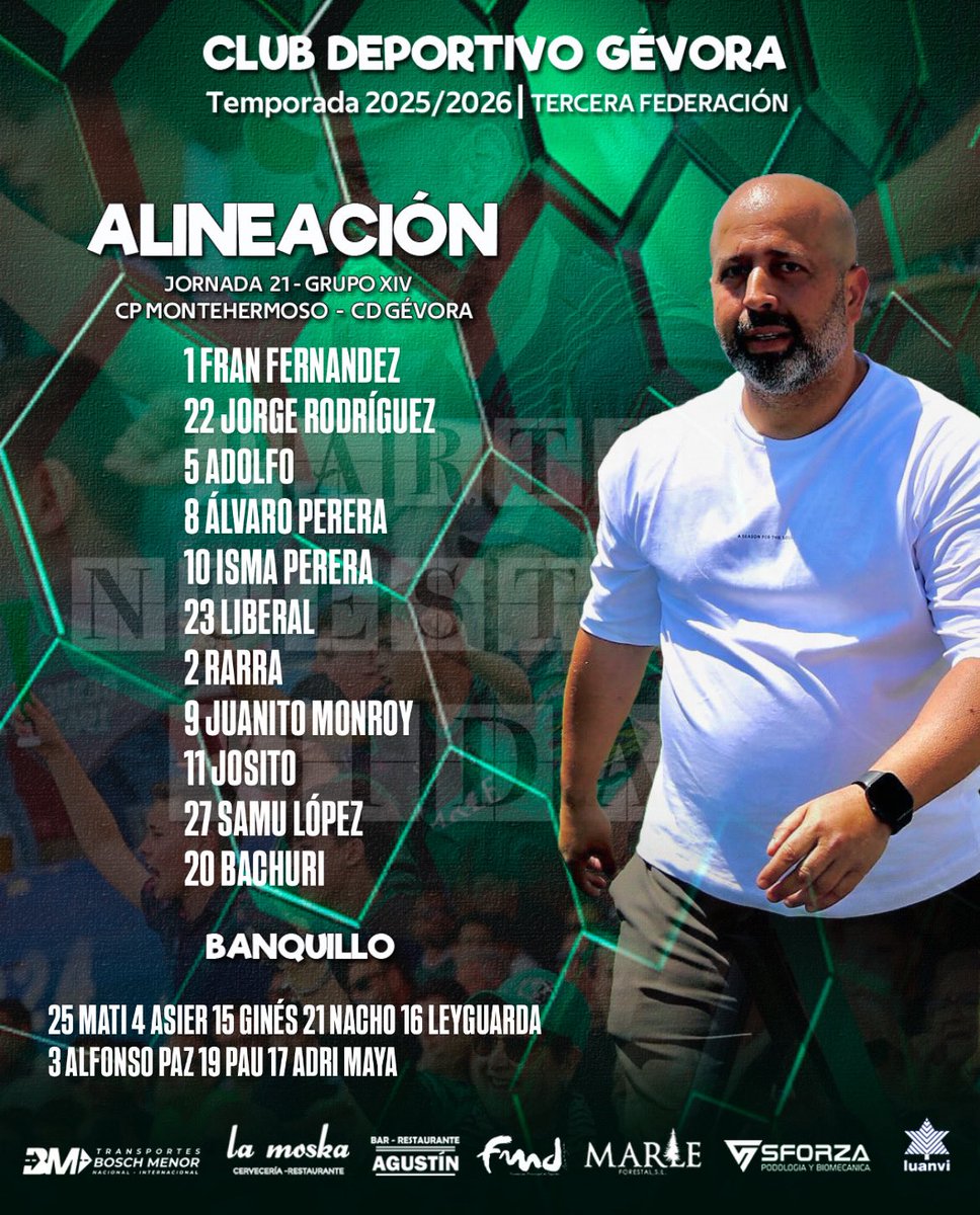 📋 𝐀𝐋𝐈𝐍𝐄𝐀𝐂𝐈𝐎́𝐍 • 

👉🏻Once con el que sale Martín Fernández esta tarde ante el <a href="/CPMontehermoso_/">CP Montehermoso ⛰️🌞⚽</a> 

#Jornada21 
#CPMCDG