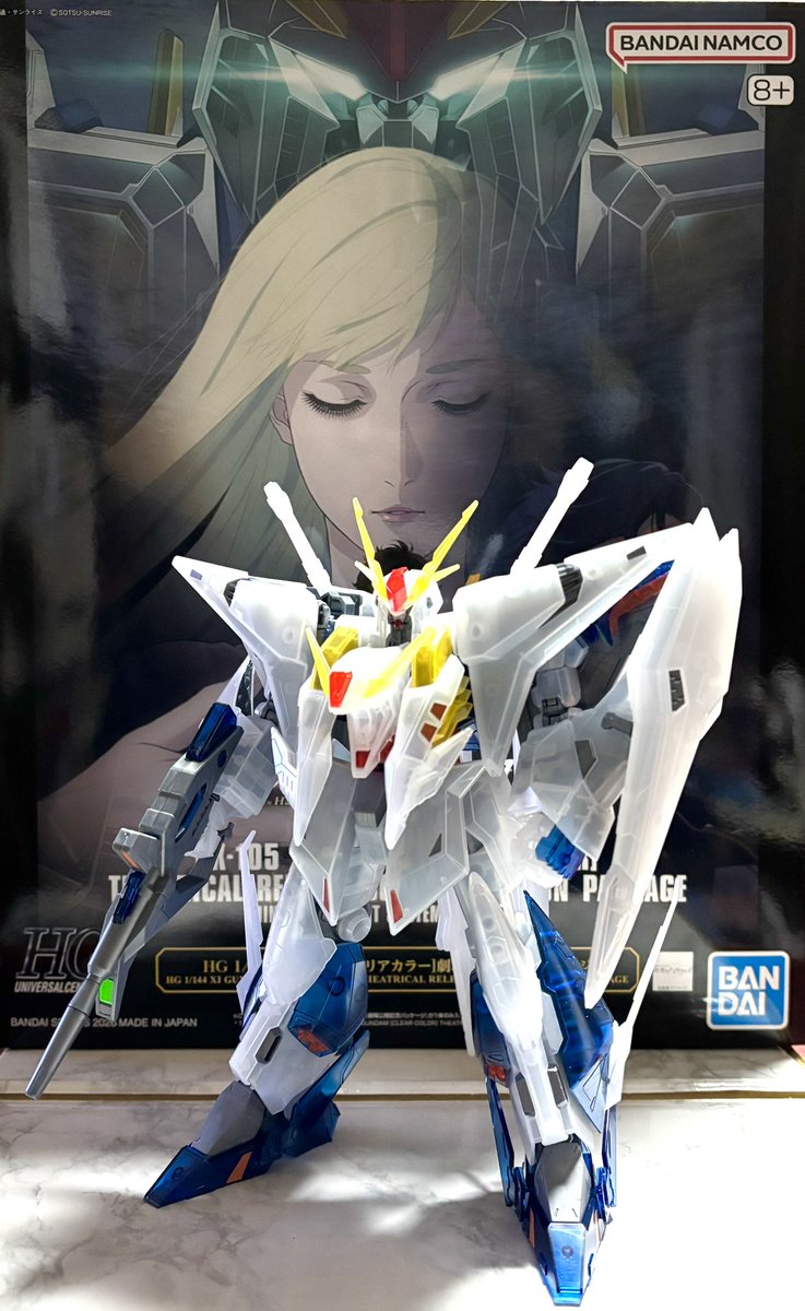 HGクスィーガンダム クリアカラー完成 劇場物販のガンプラ😊 クリアモデル独特の透明感✨ ボックスも劇場公開記念パッケージで良き。 #キルケーの魔女 HG 1/144 クスィーガンダム Ξガンダムクリアカラー劇場公開記念パッケージ