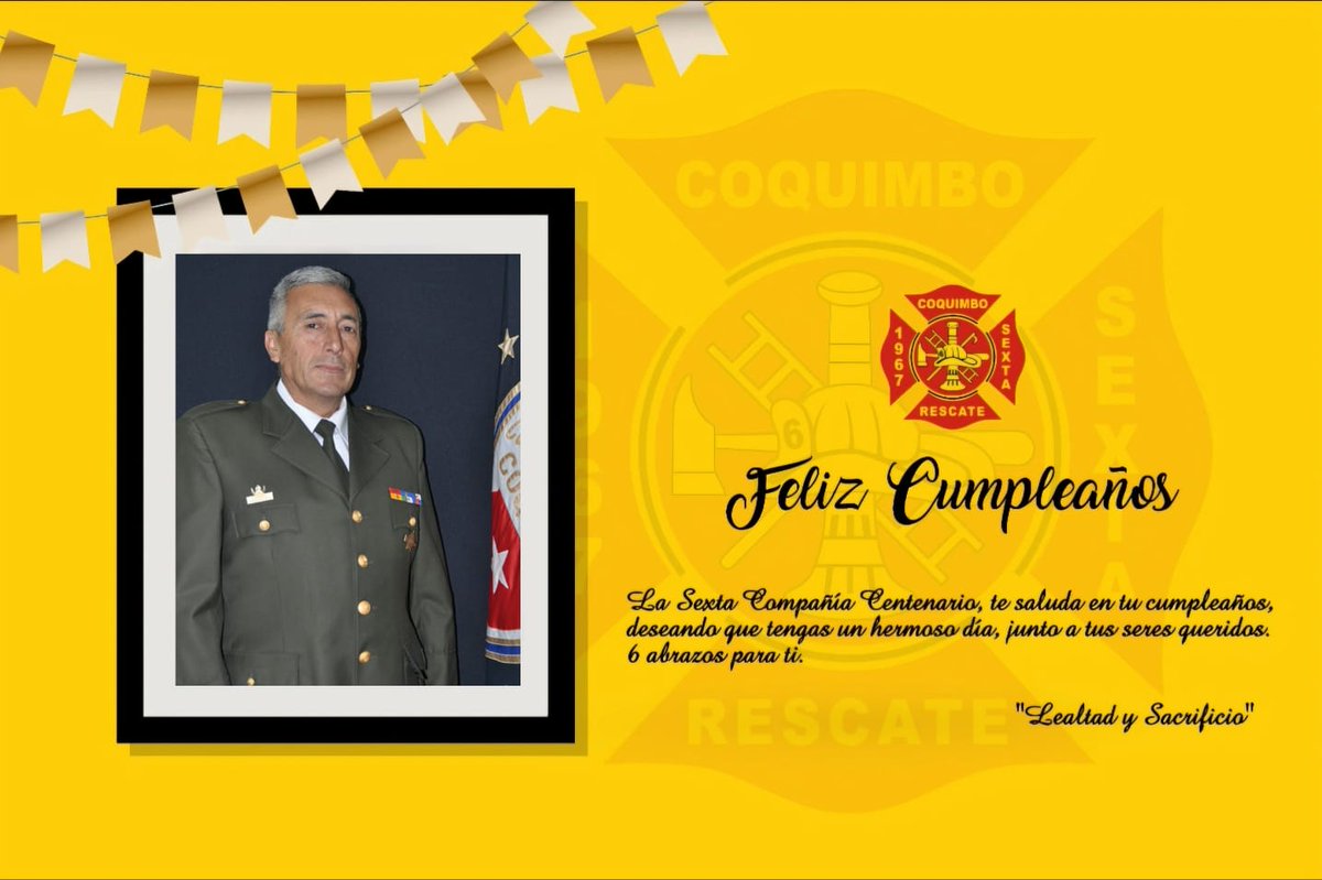 SextaCoquimbo's tweet photo. El día de hoy saludamos a nuestro MMHH de Compañia, Baldomero Enrique Contreras Cerda, por su cumpleaños, deseando que tenga un Feliz día, junto a sus seres queridos... Vayan para el seis abrazos de parte de su familia bomberil! 🎂 https://t.co/RhOt2Am5b9