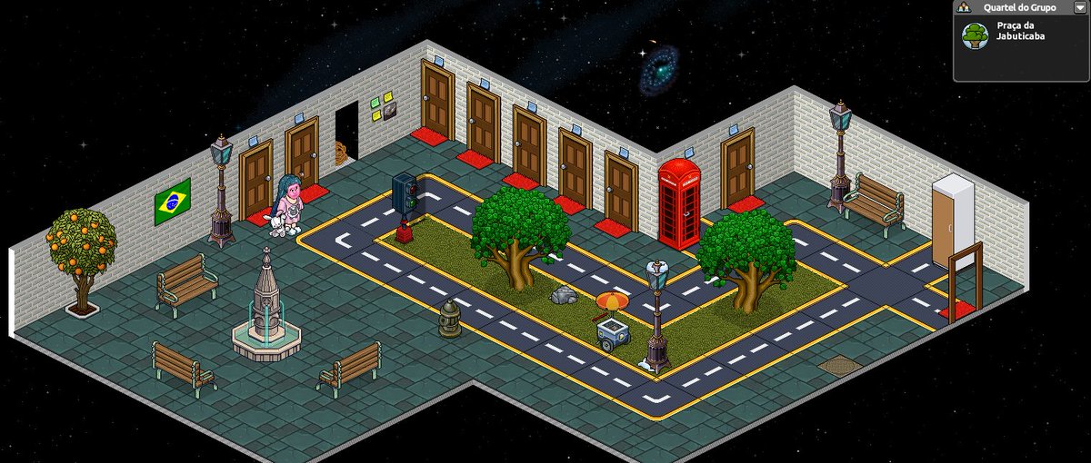 Um dos quartos mais nostálgicos para mim é a Praça da Jabuticaba, do usuário Harley321. Cada porta te leva à um ambiente, desde uma igreja, hospital, etc.. Todos os quartos ligados haviam jogadores explorando.
<a href="/HabboPTBR/">Habbo PT/BR</a> <a href="/Habbo/">Habbo</a>
#HabboPTBR20aniversario #HabboPTBRFelizAniversario