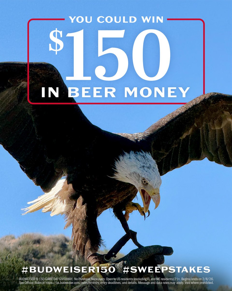 150 years. $150 in beer money. 150 winners. Tune in every commercial break and reply with #Budweiser150 #Sweepstakes for your chance to take home some beer money. ​
​
THAT’S NOT ALL…Watch for every time the game clock hits 1:50. 👀