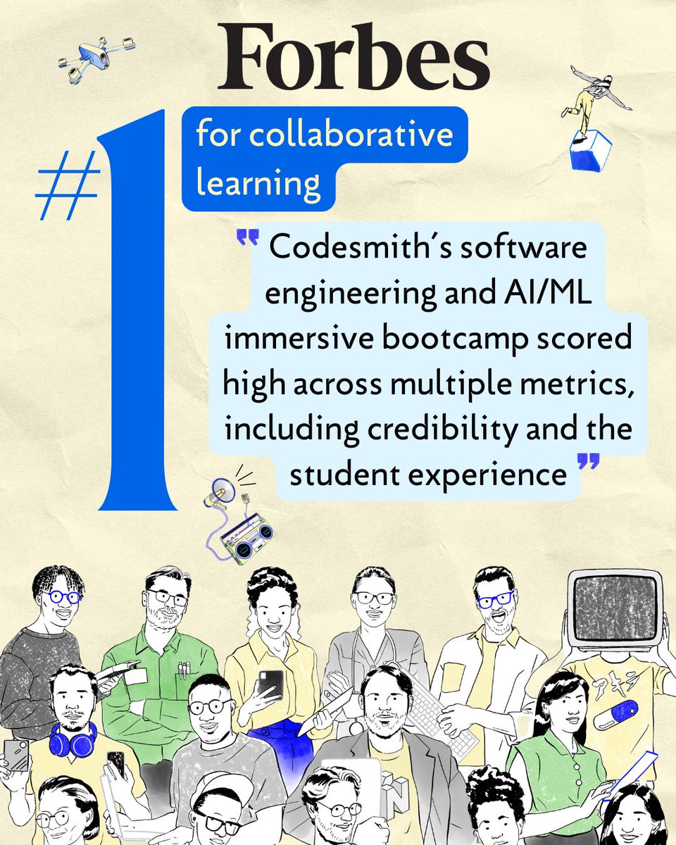 Big news!
Forbes named Codesmith No. 1 for software engineering learning!
Graduates leave with the foundation, skills, portfolio, and support to pursue software engineering roles.
Recognition like this is built through rigor, outcomes, and hard learning.
 tinyurl.com/forbeslearntoc…