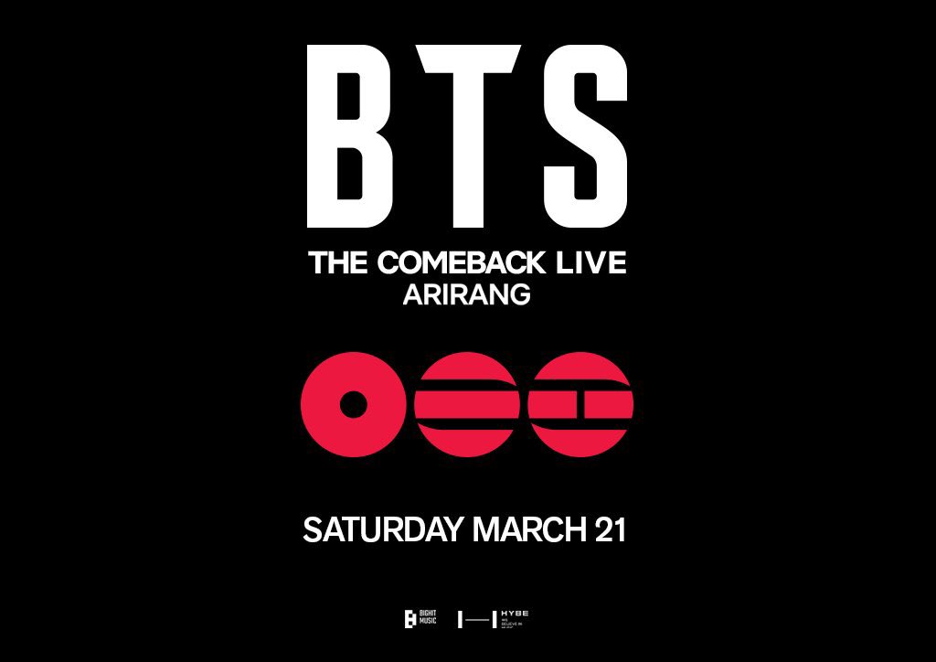 BTS THE COMEBACK LIVE ARIRANG 

Some free ticketing slots? 👀