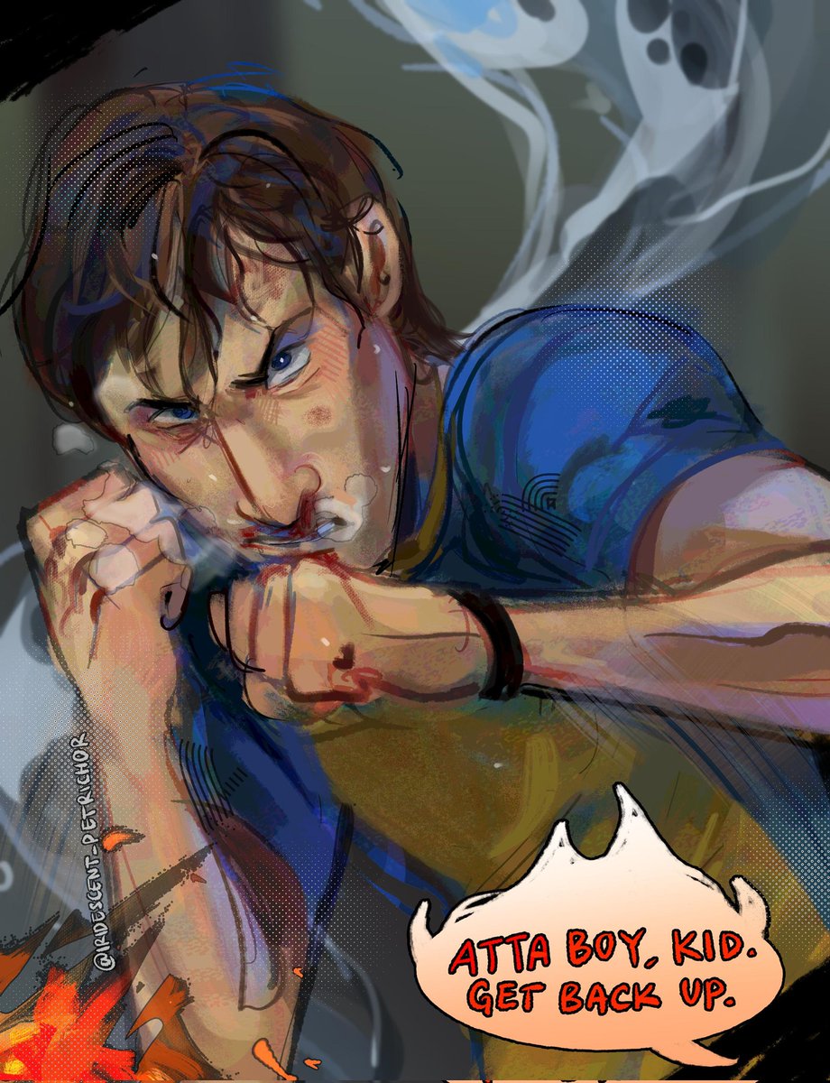 Sparring w Uncle Flambae 🕺

I hc that Waterboy can spurt out scalding hot water on command ☝️ bc that water has to be boiling in his insides. That's why I drew steam coming out his mouth hehee

#dispatch #dispatchwaterboyfanart #waterboy #waterboyfanart #dispatchfanart