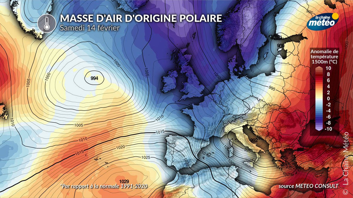 lachainemeteo's tweet photo. 🌡️Après un début de semaine #doux lié à la remontée d'air #subtropical, le temps se #refroidira à l'approche de mi-février : de l'air #polaire maritime s'engouffrera sur la #France, faisant baisser les #températures. Les conditions deviendront #hivernales avec des #giboulées et le retour du #gel en plaine.