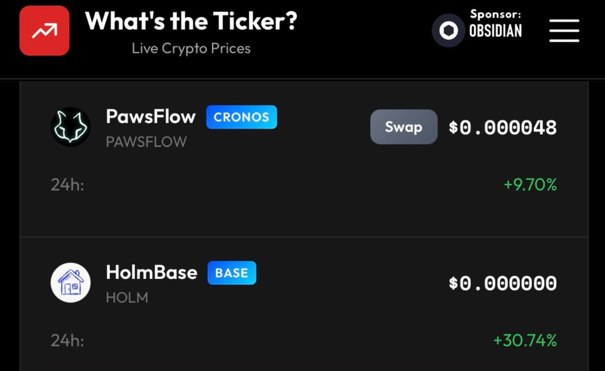 Top gainers custom listings today on the Ticker App 📈

On Cronos:
<a href="/pawsflow/">PAWSFLOW.app</a> / $PAWSFLOW  

On Base:
<a href="/HolmOnBase/">HOLM</a> / $HOLM

See all the listed tokens:
degengames.ca/whats-the-tick…