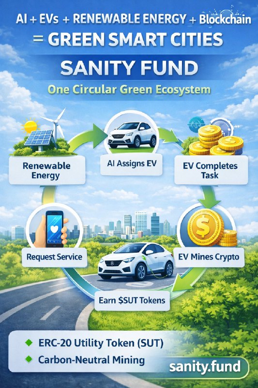 princesfrancy's tweet photo. Renewable energy → AI → EVs → Crypto mining → $SUT rewards  One circular green economy for smart cities.  This is what Sanity Fund is building 🌱 https://t.co/slGKyM5nfq #SanityFund #GreenBlockchain #AI #EV #Web3

@sanity_united https://t.co/QcqEuzJi9x
