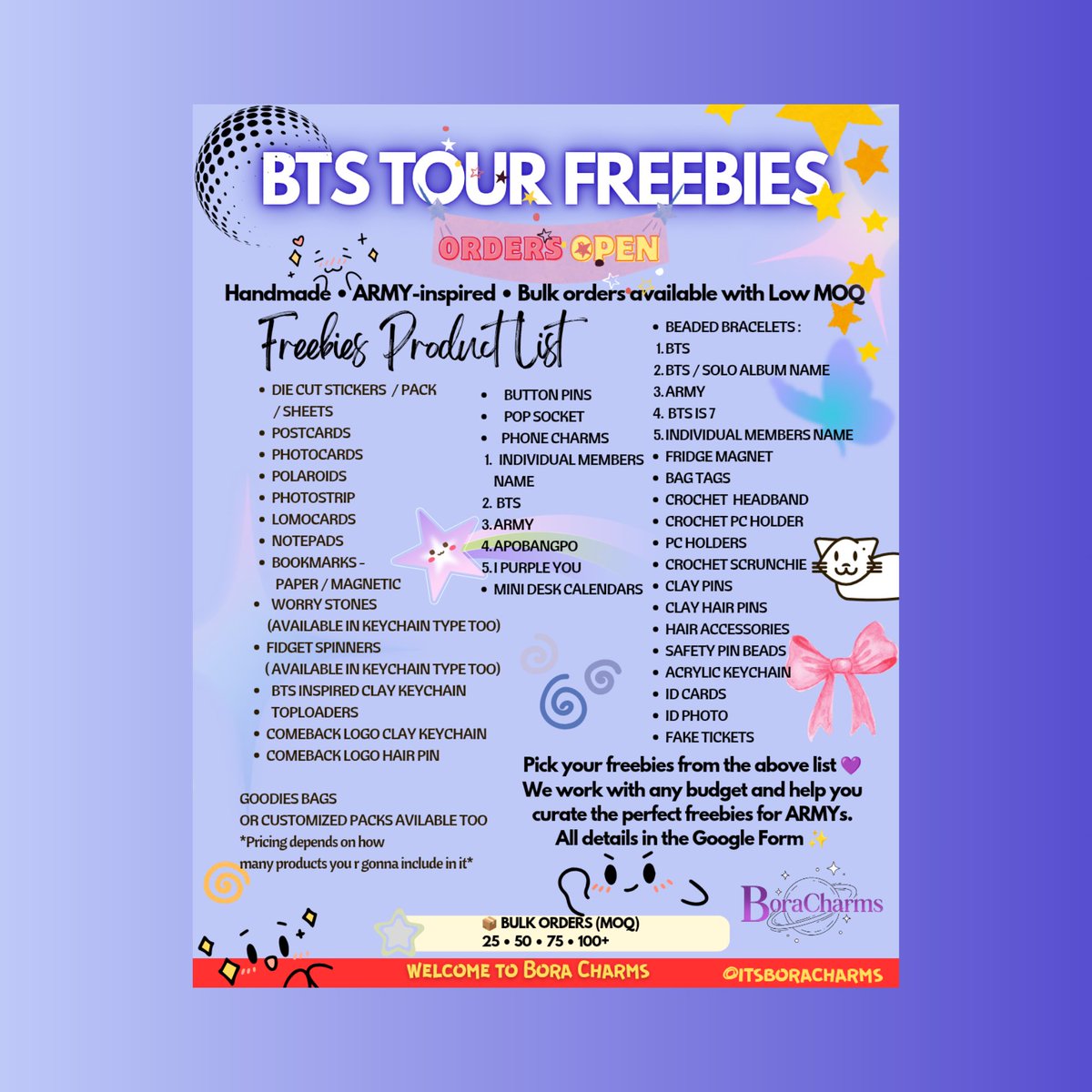 boracitybrc's tweet image. @ByBoraCharms: ‘I’m a Clay Artist and i run a small handmade business called Bora Charms where I make BTS/ARMY-inspired accessories and stationery. Everything is made/curated by me, including:

. Clay keychains
. Phone charms
. Hair pins (Arirang style pins)
. Photocards (PCs)
.…