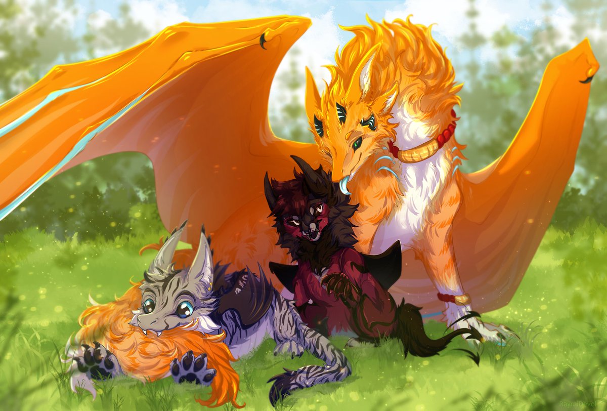Atreus decided to be a little gremlin and turn his friends into even tinier gremlins, doesn't hurt to change your friends into little dragon critters every once in a while. Art by <a href="/RaymiNonFox/">Raymi Devol</a> 
Friends: <a href="/GrimmaLynx/">Grimma Lynx</a> <a href="/Dragonsinfernis/">Nexus Belfran</a>