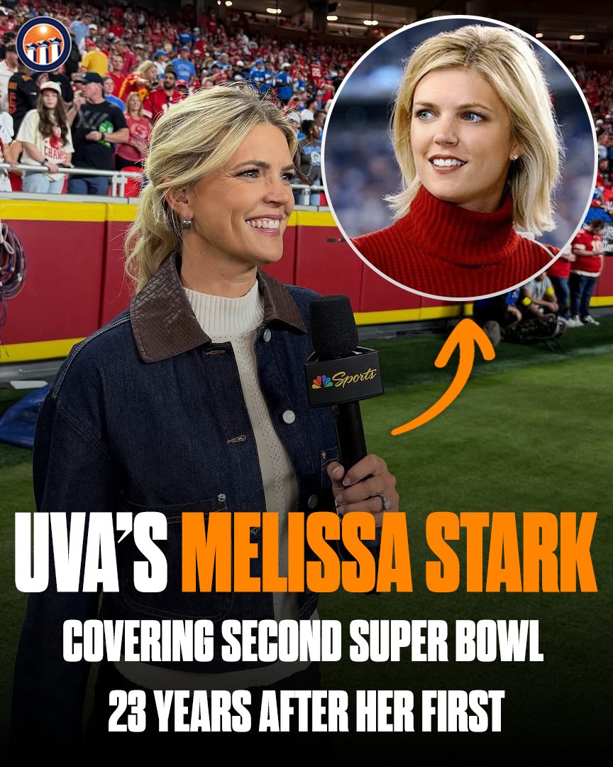 Zach_Carey_'s tweet photo. Melissa Stark covered her first super bowl in 2003 while pregnant with her first child.

Today, she'll be on the sidelines for @NBC covering her second. That kid who joined her 23 years ago? He's a fourth year at UVA.

@khuyentdinh on Stark's journey: https://t.co/gJGX6HAggn https://t.co/NWiJKSwb46