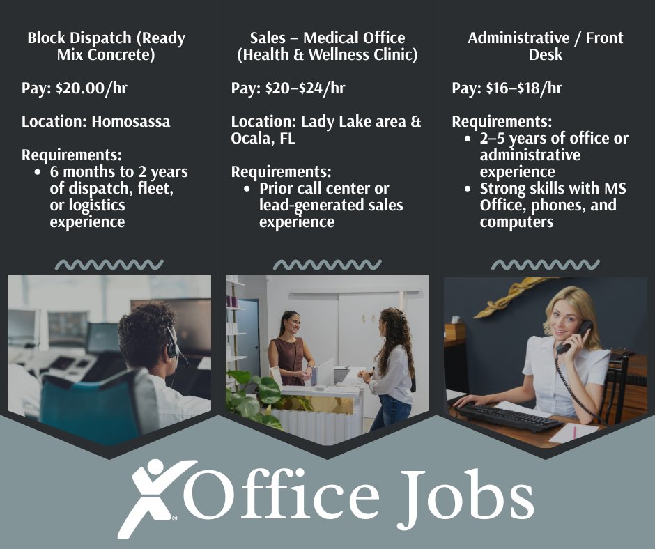 Did you know Express offers a free service to assist job seekers? Here's a sneak peak of some of our current administrative openings...
Find more at expresspros.com/us-florida-oca… today! #OcalaJobs #WorkOcala