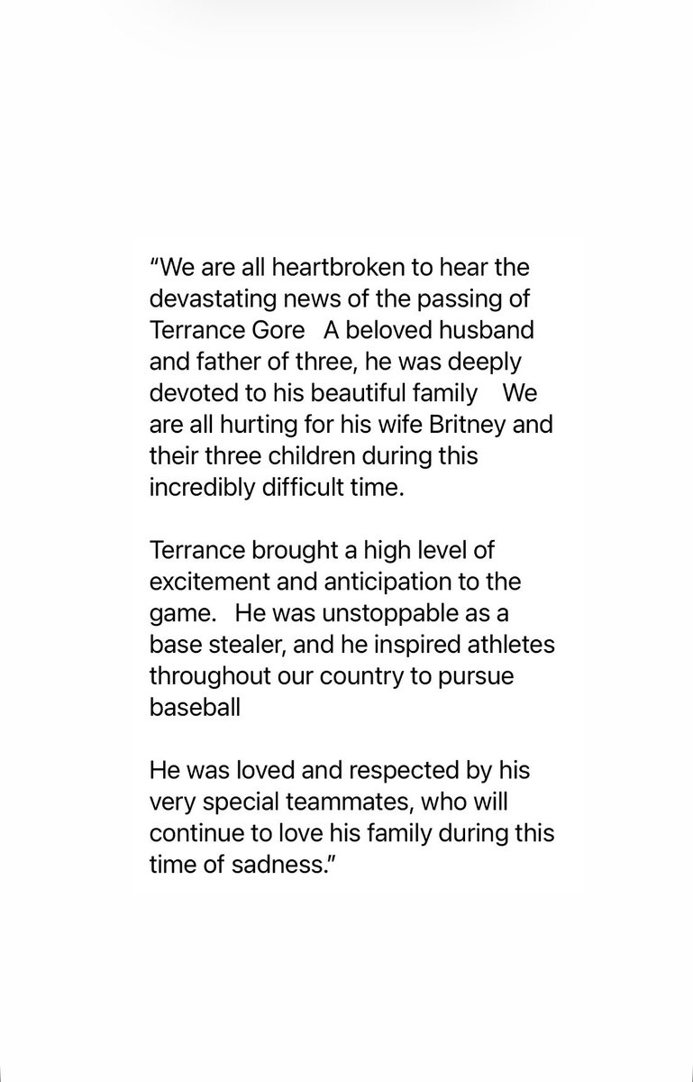 Dayton Moore, GM of Terrance Gore’s first of 3 World Series champion teams, the 2015 Royals, gives heartfelt statement following Gore’s tragic death during routine surgery at 34: