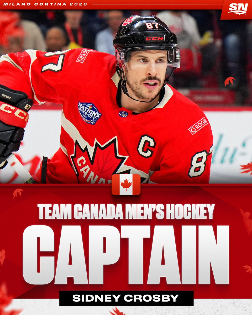 Sportsnet's tweet image. CAPTAIN CANADA 🇨🇦

Sidney Crosby has been named captain of the Canadian men's hockey team at Milano Cortina 2026 🏒