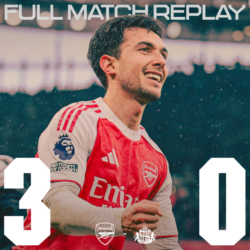 Arsenal's tweet photo. Relive it all over again 🔄

Enjoy a Full Match Replay of our 3-0 win over Sunderland 👇