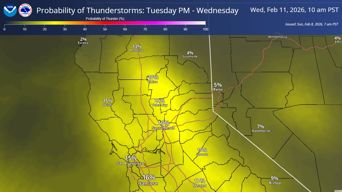 Another weather system arrives early to mid week bringing widespread rain chances, moderate mountain snow and isolated thunderstorms. Be sure to plan ahead for the wet weather and view your local forecast at weather.gov #CAwx