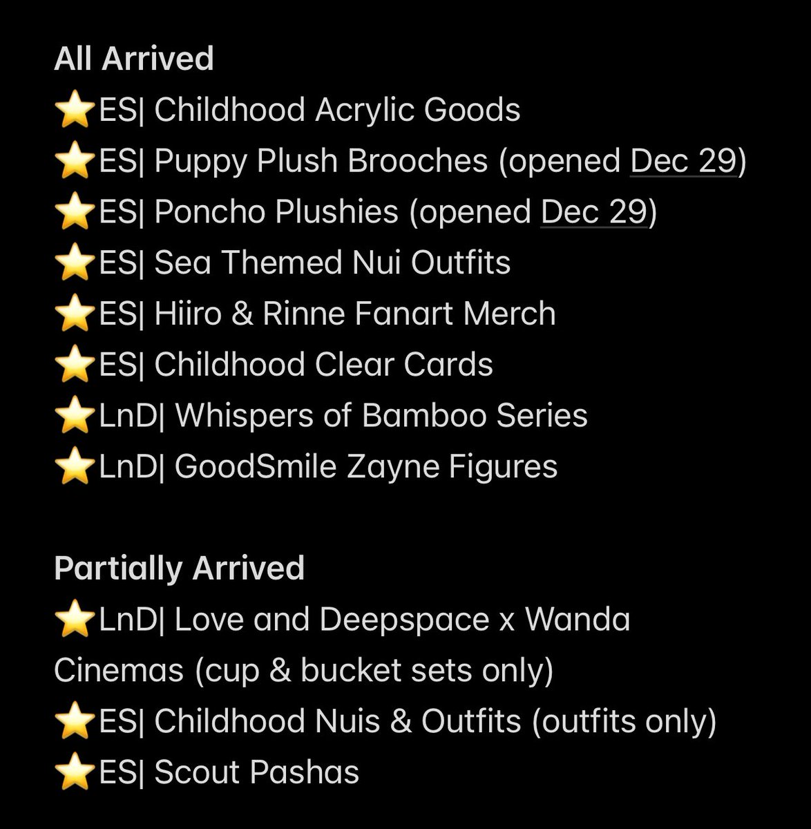 Many goods have arrived today! If you would like me to ship them to you, please fill out the form. If you prefer me to store your goods until the merch from other GOs arrive, there's no need to do anything.

🔗: forms.gle/RSiEZsCxe5ZcQq…