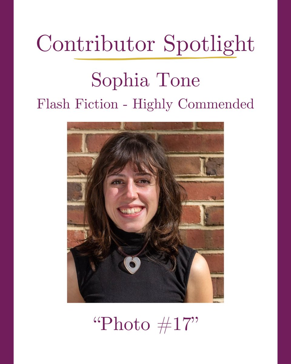 the4facedliar's tweet photo. Sophia Tone's flash fiction piece "Photo #17" was selected as Highly Commended by judge Cathy Sweeney. Read more below, and check out Memo and HAD at the links. Follow Sophia on Instagram: lilso3, and on X: @lilso3x 

https://t.co/GC7sq08SCv

https://t.co/rD92MTlIzn https://t.co/bWw4CYq5CK