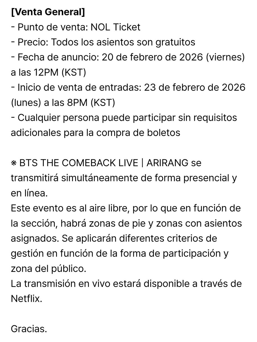 BTS haciendo que su comeback histórico sea gratuito es para mi un statement tremendamente poderoso. Es un reencuentro con su fandom y se están asegurando de que tengamos acceso universal.
Si el YTC Busan fue tremendo, el BTS THE COMEBACK LIVE será descomunal.

#BTS_ARIRANG
