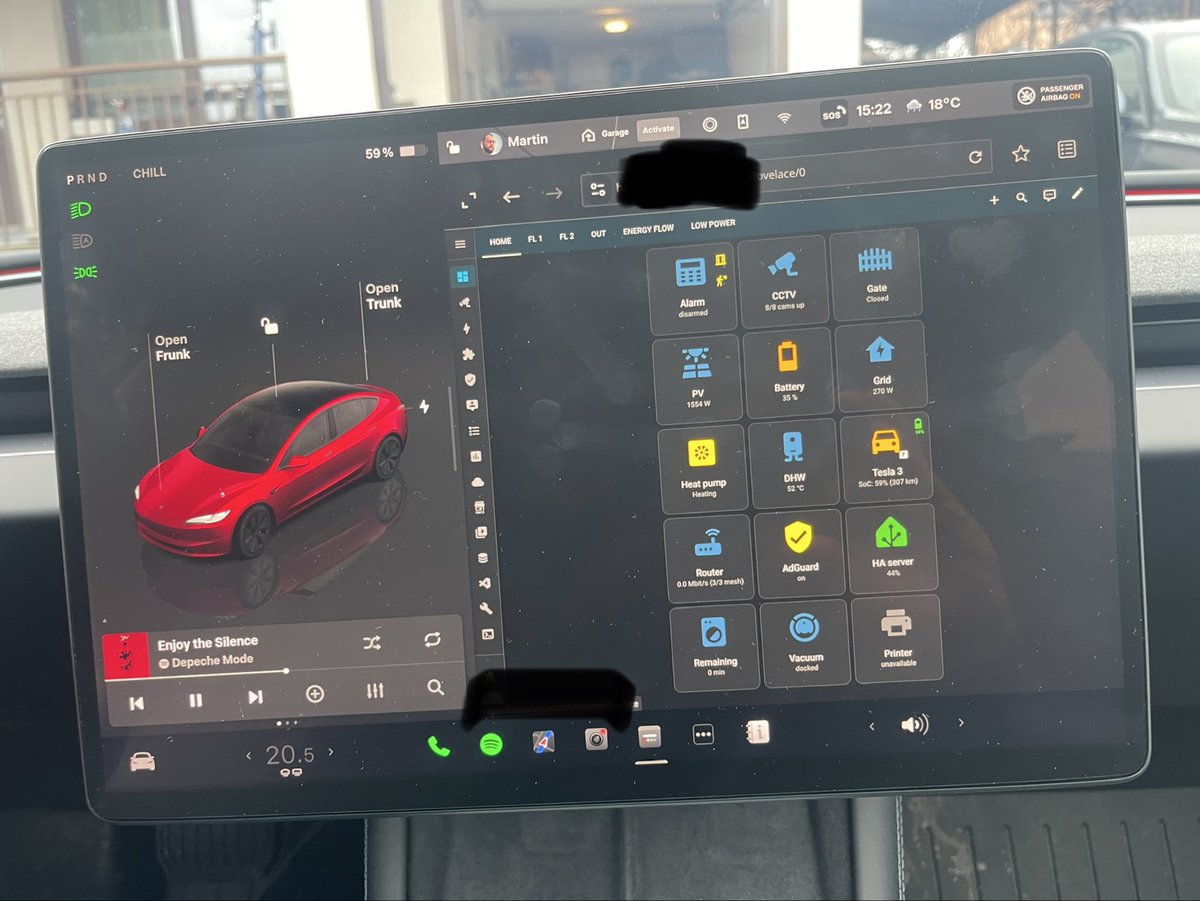 Home Assistant dashboard on Tesla’s screen. Convenient.