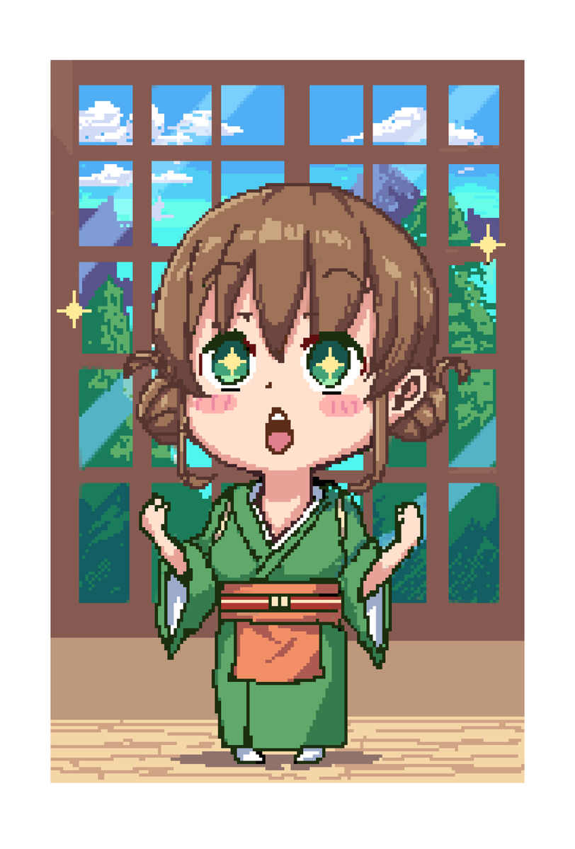 名刺用に過去作の温泉作品で登場したオリキャラ「こずえちゃん」のドット絵を描いてみました!何気に初ドット絵😳 