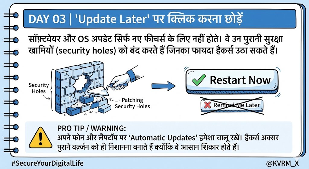 Update Later को ना कहें, क्योंकि हर अपडेट आपके डिजिटल घर की सुरक्षा की एक नई ईंट है। 🔄