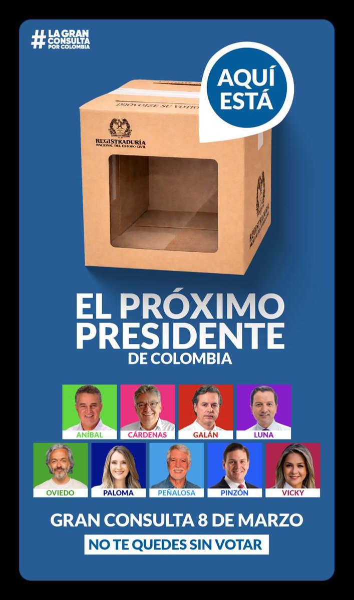 Qué ironía, los colombianos pedían UNIDAD y ahora parecen querer castigar a quienes se unieron. 

Este 8 de marzo VOTA la Gran Consulta por Colombia 🇨🇴
