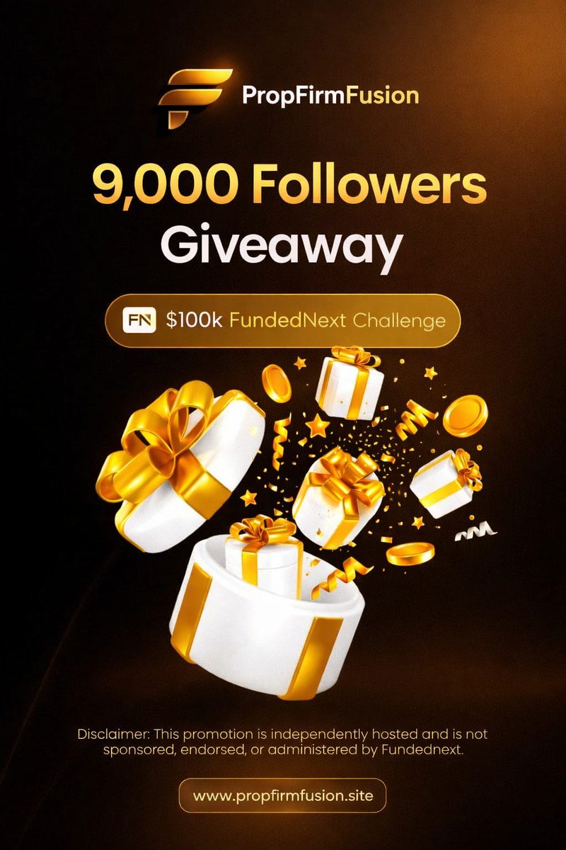 $100,000 FundedNext Challenge Giveaway!
FUSION is approaching 9,000 followers 🚀

To enter 👇🏻
1️⃣ Follow <a href="/propfirmsfusion/">Prop Firm Fusion</a> &amp; <a href="/ThePropReview/">The Prop Review</a>
2️⃣ Like ❤️, Repost 🔁 &amp; tag 3 trader friends
3️⃣ Join Discord- discord.gg/HAqP3Yg8j

⏰ Winner announcement:📣 
Once We HIT 9k