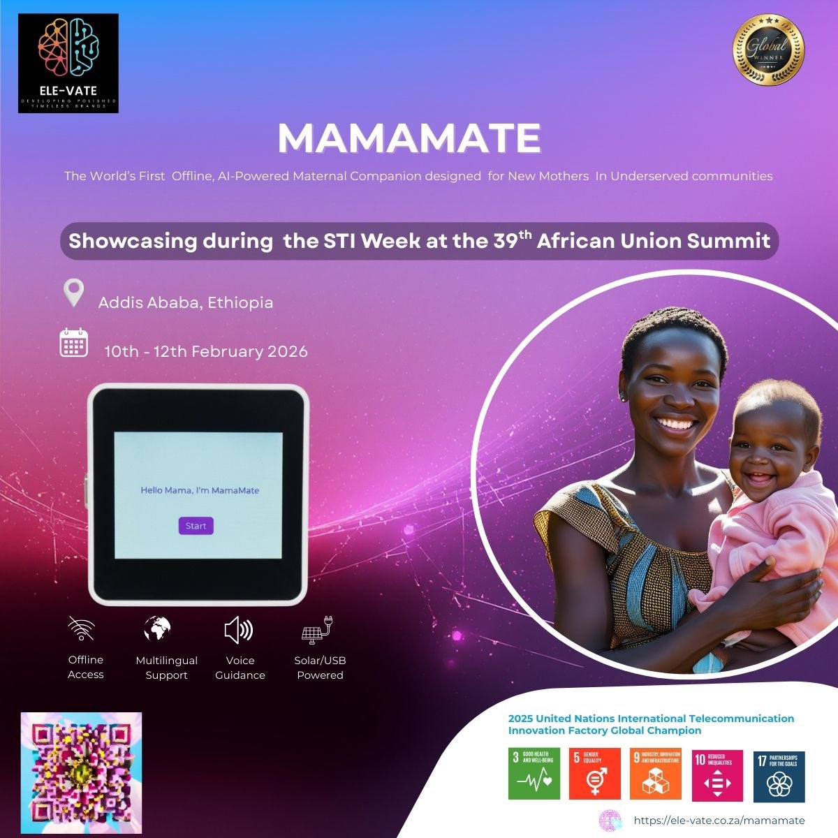 All Roads lead to Addis ! 🇪🇹

🦾 MamaMate goes continental 🌍 ✨ .
We are showcasing at STI Week during the 39th African Union Summit 2026! 

MamaMate is a Global Awards winner and World’s first offline, AI-powered maternal health care infrastructure, designed to stretch the line