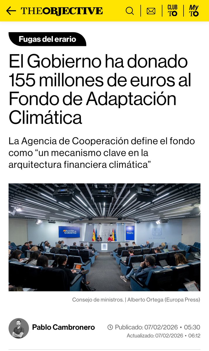 ⭕️ Les recuerdo que con sus impuestos (155 Millones €) estamos:

-REDUCIENDO EL RIESGO DE INUNDACIÓN EN PAKISTÁN.

-PAGANDO TÉCNICAS DE RIEGO EN MAURITANIA Y MICROCRÉDITOS EN YIBUTI.

-GESTIONANDO RECURSOS HÍDRICOS EN HONDURAS Y MONGOLIA.

Lean aquí 👇🏼:

theobjective.com/opinion/2026-0…