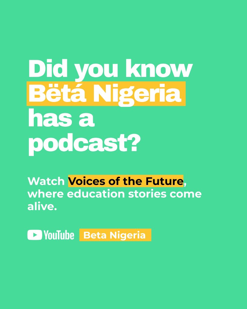 Did you know Beta Nigeria has a podcast where young voices lead the conversation?

🎧 Watch here: youtube.com/VOF-Podcast

Like • Share • Subscribe
#BetaNigeria #VoicesOfTheFuture #YouthVoices #PodcastNigeria