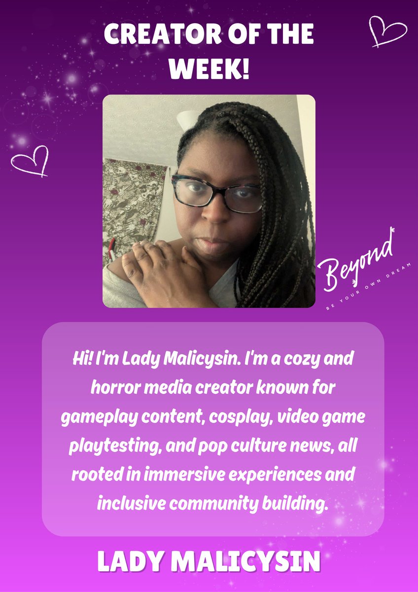 BeyondYouGlobal's tweet photo. Presenting our next COTW!  @ladymalicysin 

They're an awesome creator who loves the combination of horror &amp; cozy! 

Be sure to check them out here:

IG: https://t.co/6uZTnWFbvd
X: https://t.co/SEsZUmnUck
Twitch: https://t.co/jTbrQODR5k https://t.co/7pryeLrA1d