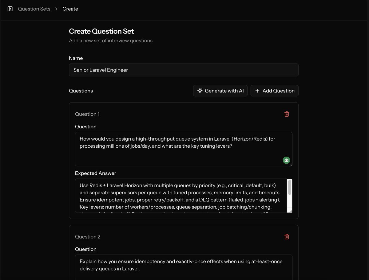 Biostate56's tweet photo. Really impressed with the Laravel AI SDK 🚀 I built a mock interview app to try it out. It generates interview questions from job requirements using Structured Output, then turns them into audio via TTS.
Super smooth developer experience. https://t.co/19EM3v8QNK