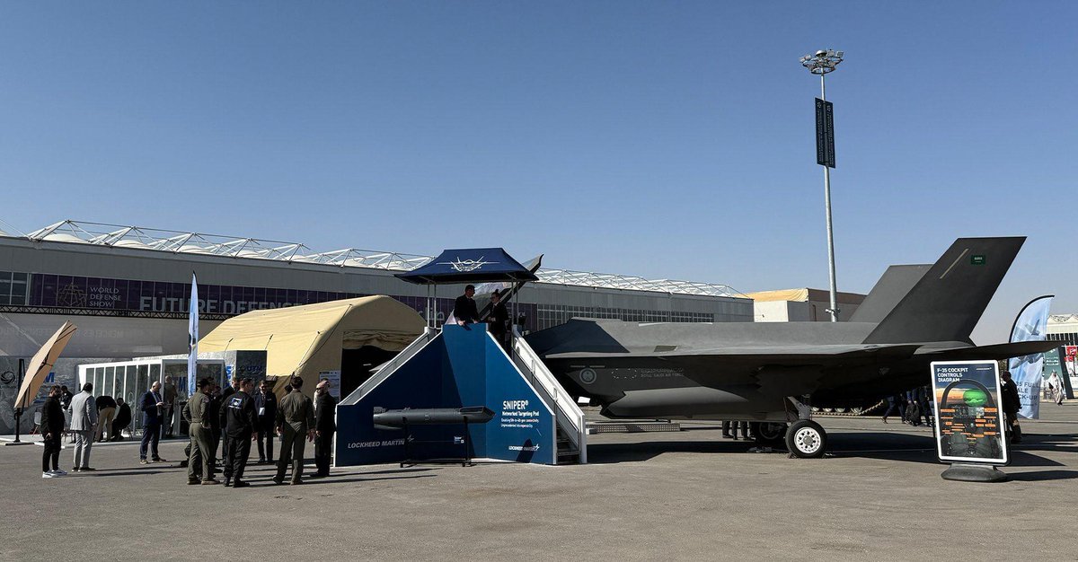 FP_Intel's tweet image. F-35 mock-up with Saudi flag showcased at World Defense Show 2026 in Riyadh.

Saudi Arabia plans to purchase up to 48 F-35s.

Demo flyovers of F-35s with Saudi flag are also being performed.