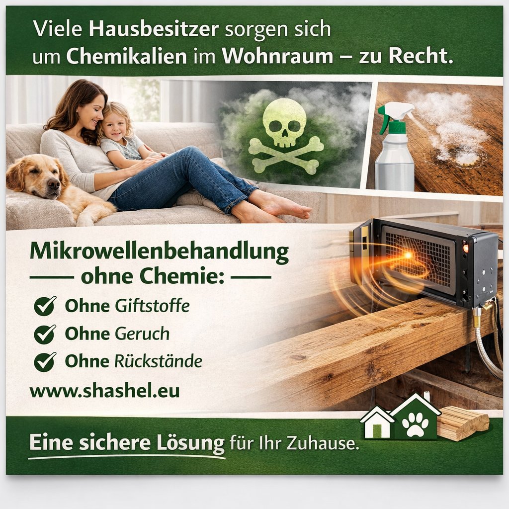 Many homeowners worry about chemicals inside their living space – and rightly so.
Microwave treatment works without toxic chemicals, without odors, and without residues.
shashel.eu
A safe solution for your home.
#holzwurm #holzschutz #hausbock #holzschädlinge