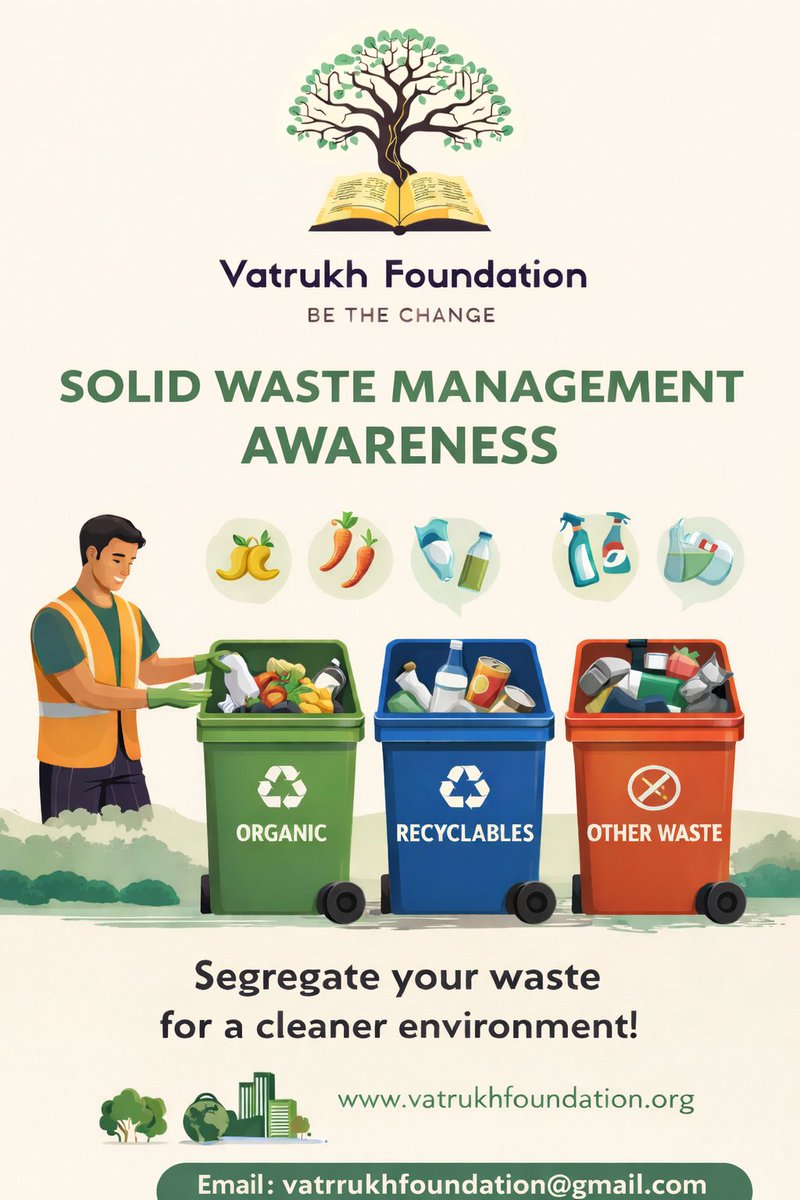 Vatrukh's tweet photo. New Solid Waste Management Rules with effect from 1st April, 2026 – What’s Changed?
Mandatory 4-way waste segregation
(Wet | Dry | Sanitary | Hazardous),Bulk waste generators must manage waste at source, Polluter Pays – penalties for non-compliance #SWMRules #WasteSegregation https://t.co/5Mt3L9T9JW