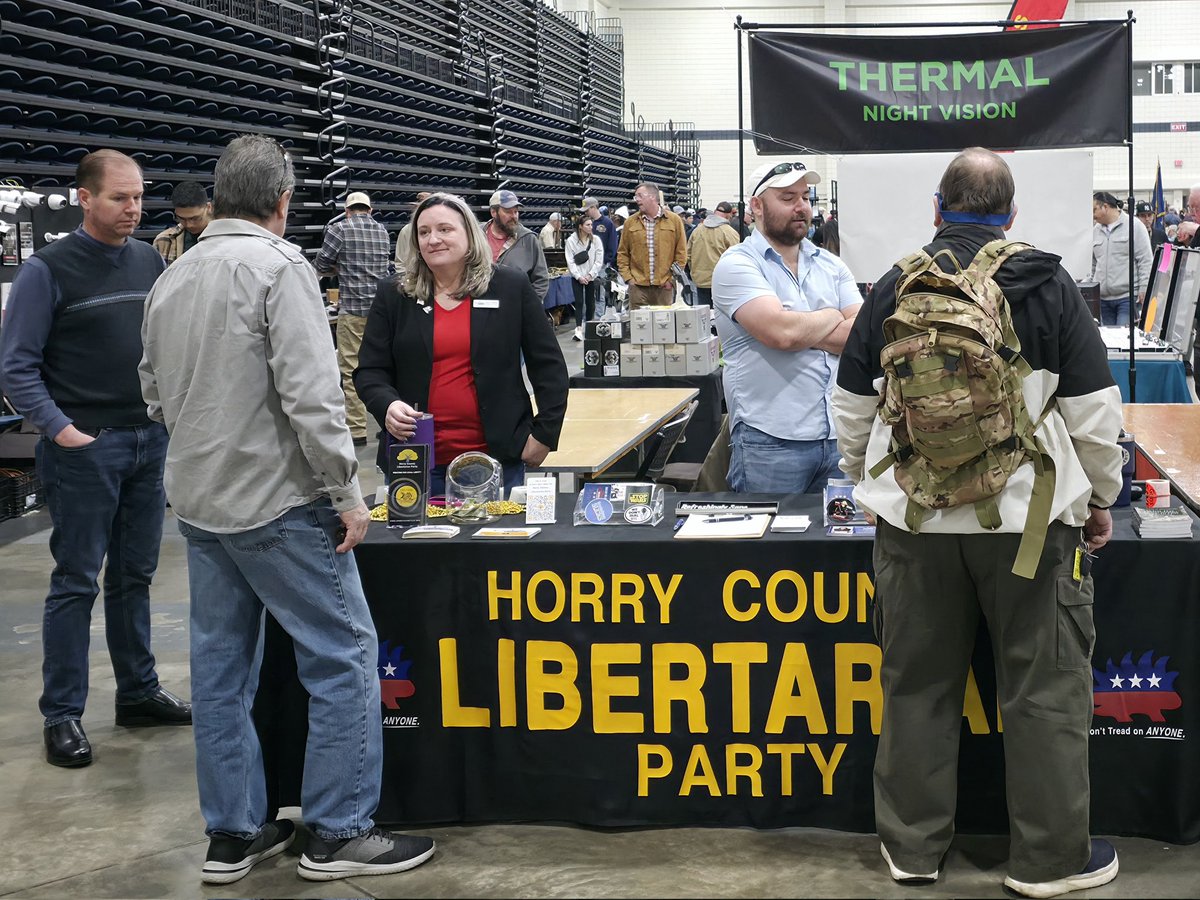 HorryCountyLP's tweet photo. Come visit the Horry County Libertarian Party at the Myrtle Beach Gun &amp; Knife Show today. We'll be here from 10am until 4pm. https://t.co/3fryI0MtuZ