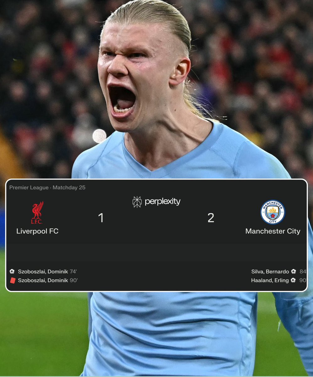 FULL TIME RESULT

LIVERPOOL 1-2 MANCHESTER CITY 

A dramatic match and a late scene from Mancity as they edge past Liverpool with 2-1 wins to claim all the 3 points at Anfield.