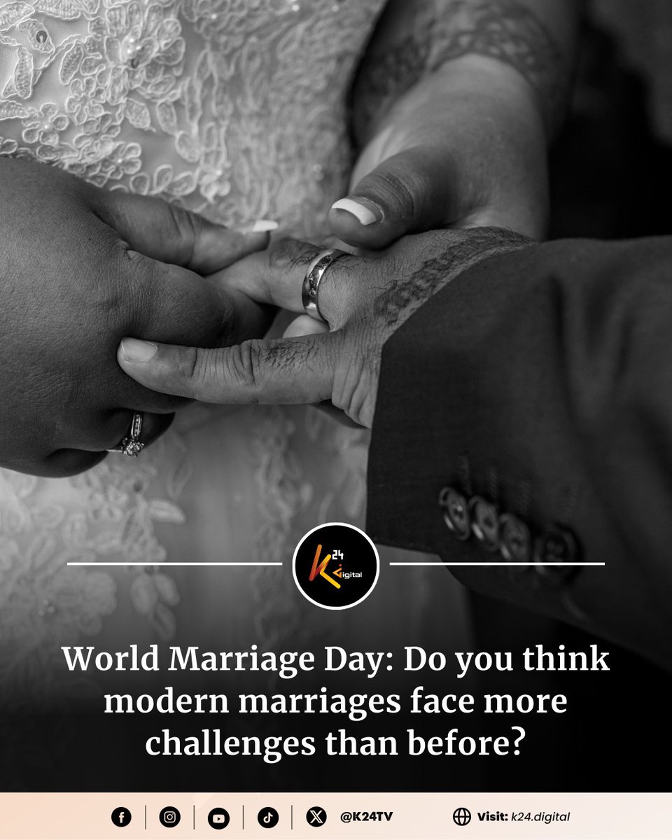 K24Tv's tweet photo. World Marriage Day: Do you think modern marriages face more challenges than before? Why or why not?
#K24Questions https://t.co/r4v9cLZRix