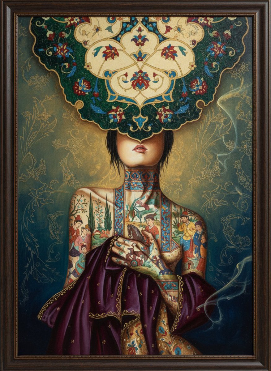 Kayrajina's tweet photo. GN🌻
“Veil of Memory” — a portrait where the veil hides what the world can’t read, while the stories engraved on her skin refuse to stay silent. A body carrying centuries of memory in quiet strength.

🔗 Link:
https://t.co/9PWsmMSgKF

#VeilOfMemory #NFT #Objkt #tez #FigurativeArt https://t.co/Fve1U3uhXU