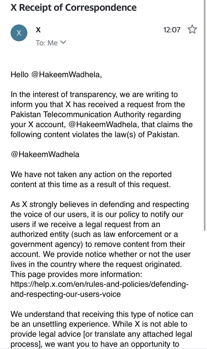 HakeemWadhela's tweet photo. Hi @X,

As you mentioned, in the interest of transparency, you wrote to inform me that @PTAofficialpk submitted a request claiming that my content violates the laws of Pakistan.

Please note that Pakistan is an occupying force that has been suppressing my people for over seven decades. The same state that now speaks of “violations” has itself committed widespread atrocities in Balochistan—atrocities that have been documented and shared by the Baloch people using this very platform.

Pakistan itself is a violator of international law. We therefore have little to no expectation that this platform will stop suspending our voices at the behest of the Pakistani state. However, we hope you understand that #Balochistan relies on social media to inform the world about the crimes being committed by the Pakistani state and to report on the war taking place between the Pakistani state and the Baloch armed forces. Pakistani media refuses to cover these realities, and international media is systematically barred from accessing and reporting on the Balochistan conflict.

Silencing Baloch voices under pressure from an occupying state does not serve transparency, justice, or free expression. We urge this platform to stand on the side of truth and ensure that oppressed peoples are not erased at the request of their oppressors.

Regards,
Hakeem (Wadhela) Baloch