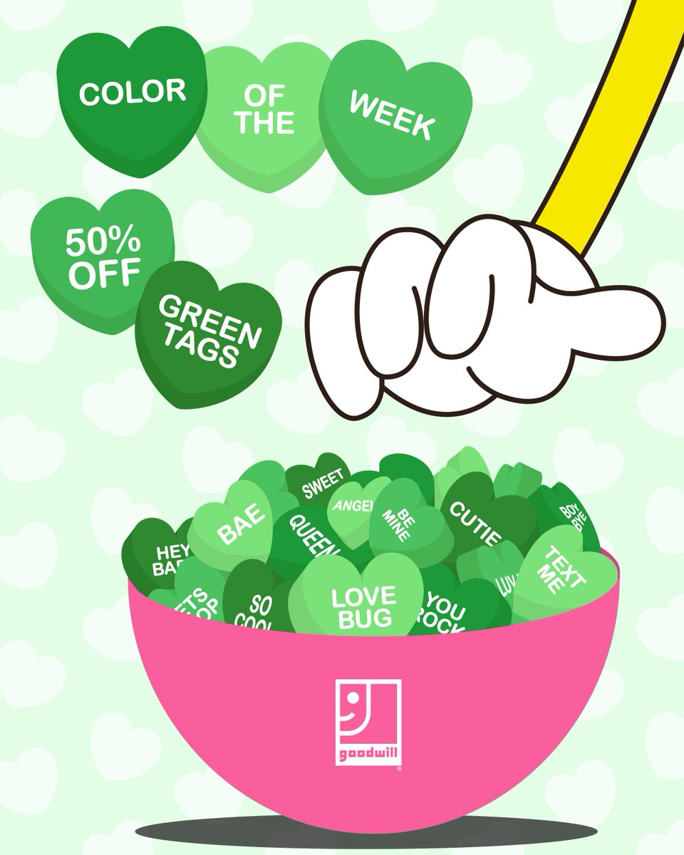 goodwillsa's tweet image. Roses are red, savings are green! 🤑

The Color of the Week is GREEN! 💚 Take 50% off all green-tag items. 🏷️

To find a Goodwill store near you, visit goodwillsa.org/locations/ 🔗

#Goodwill #GoodwillSanAntonio #GoodJobEveryone👍 #Thrifting #Thrift #Secondhand #SecondhandShopping