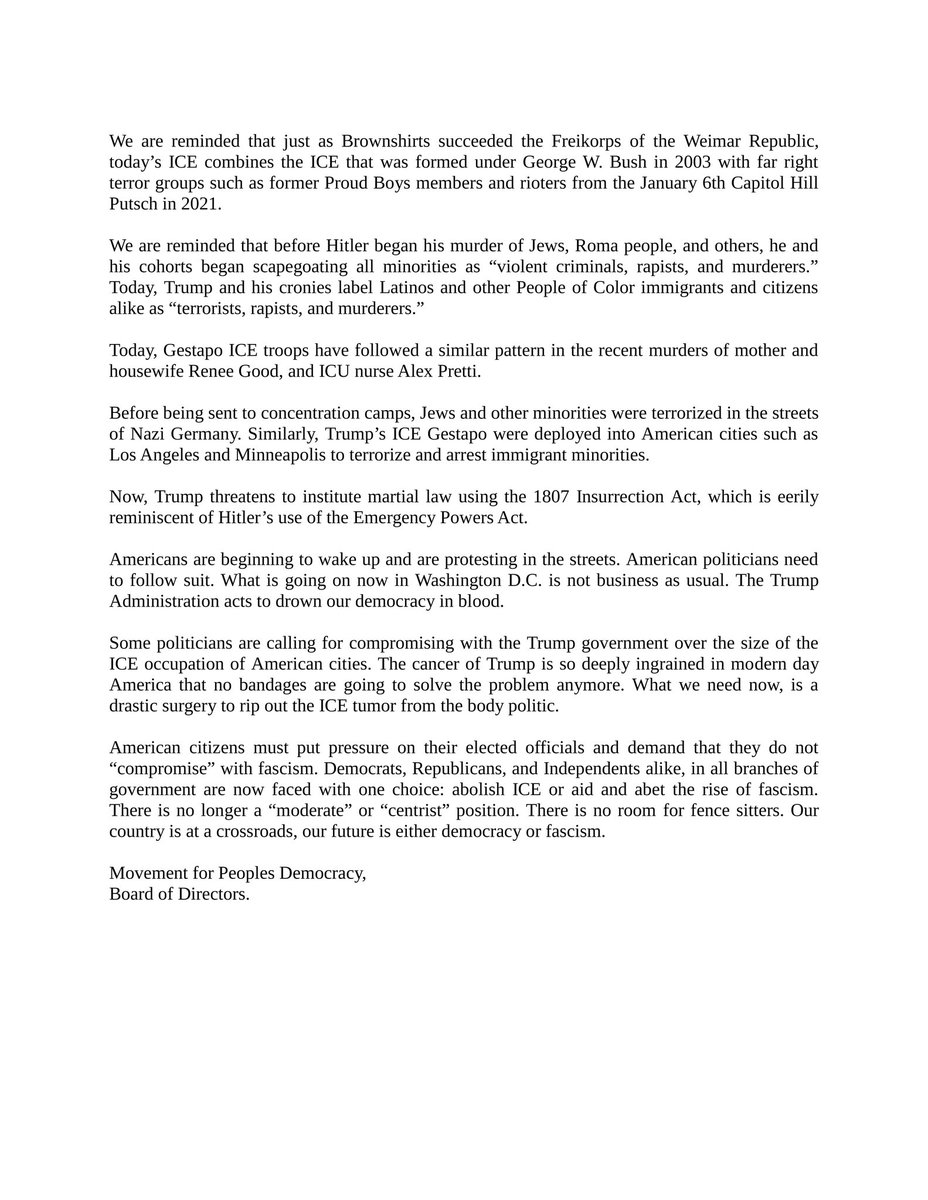 MovementForPD's tweet photo. MPD Coalition Statement on ICE - People's Orgs Unite to Slam ICE as Fascist
#AbolishICE #AmericanGestapo #DefeatFascism

https://t.co/e07PJ6XRAf https://t.co/NyiFoqnw9R