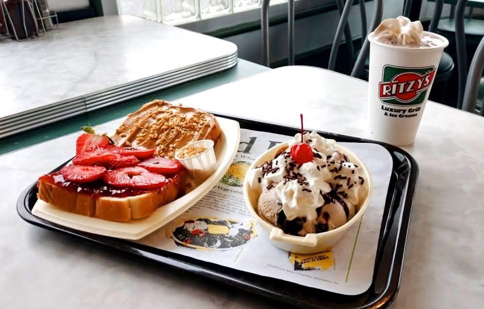 gdritzys's tweet image. It's Super S̶u̶n̶d̶a̶y̶ Sundae at G.D. Ritzy's! 🤤 
.
From our rich and creamy shakes, sundaes and cones to our signature PB&amp;amp;J sandwich, satisfy your sweet tooth with something delicious from G.D. Ritzy's today!
.
We will be closing at 8PM tonight for the Super Bowl.