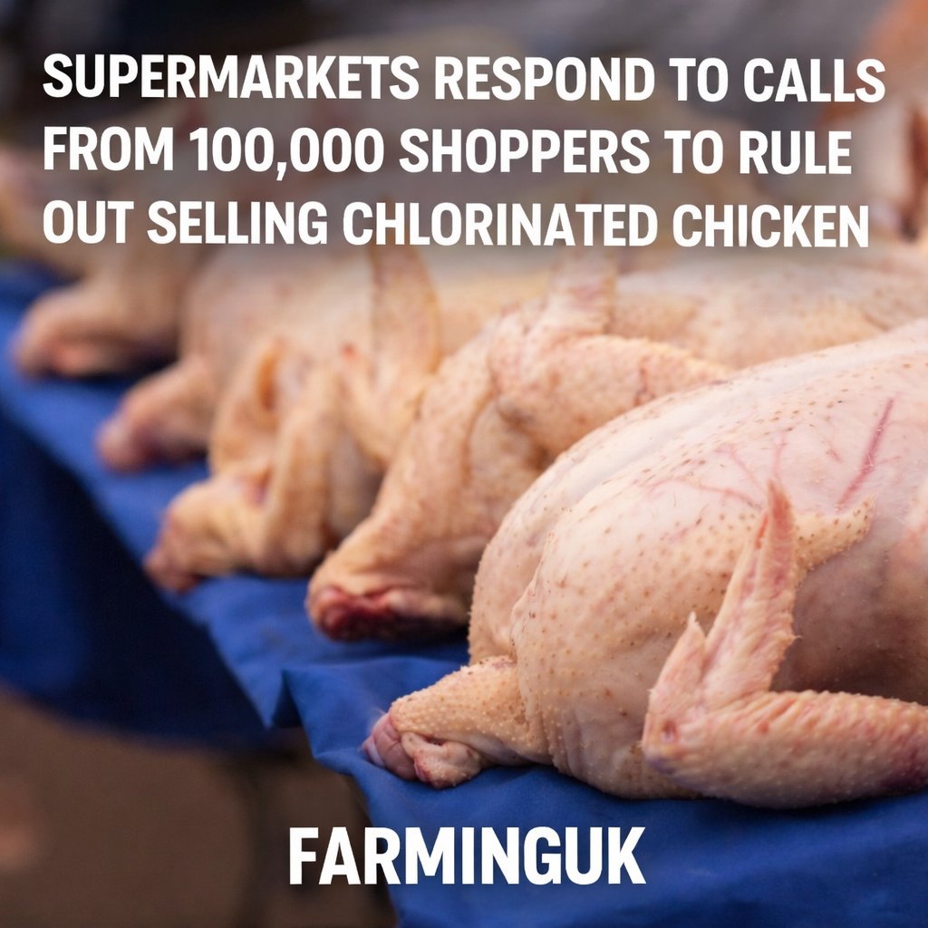 FarmingUK's tweet photo. 💥 "British supermarkets are nothing without their customers. 102,820 of those customers have demanded a commitment that we'll never find ourselves buying chlorinated chicken when we pop into our local shop"

READ MORE: https://t.co/lQXLso3QsC https://t.co/wX8nSp698b