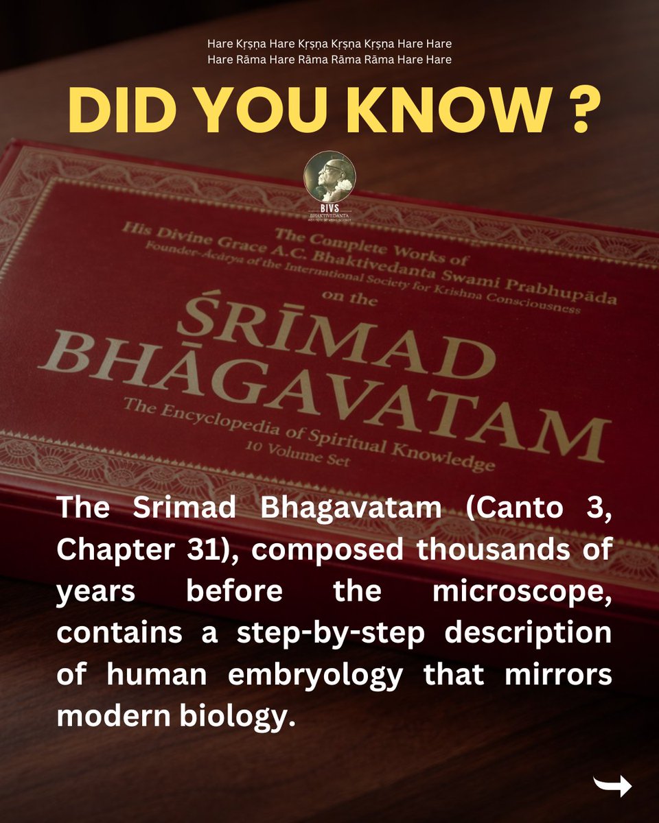 BIVScience's tweet image. Thousands of years ago, Srimad Bhagavatam described the journey of life in the womb, long before modern microscopes existed.

Vedic wisdom and modern science sometimes meet in the most fascinating ways. 

#SrimadBhagavatam #DidYouKnow #AncientWisdom #ScienceAndSpirituality