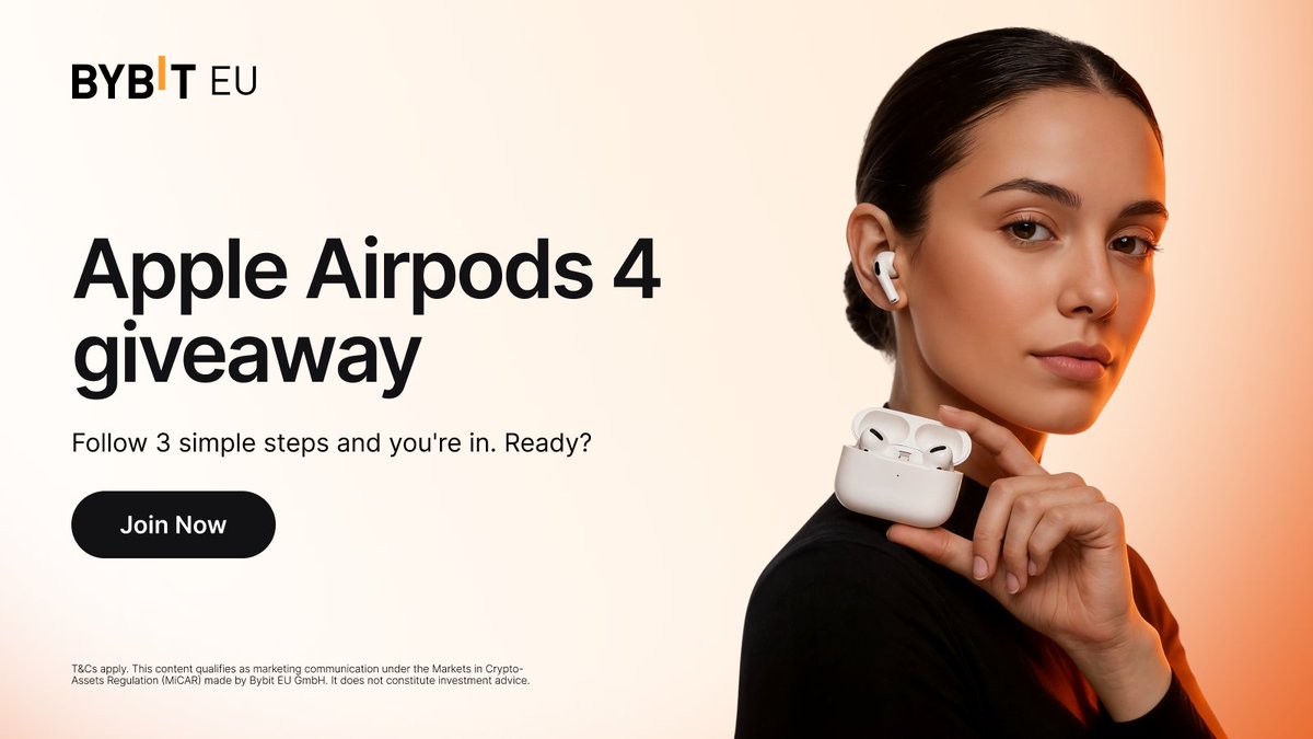 🎧 Who wants to win Apple AirPods 4? 🎁

We’re giving away 2× Apple AirPods 4, and joining is super easy.
Just follow the steps below 👇

How to enter:
1️⃣ Follow <a href="/BybitEU/">Bybit EU</a> 
2️⃣ Like &amp; repost this post
3️⃣ Tag 2 friends in the comments + <a href="/BybitEU/">Bybit EU</a>
That’s it 😎

📌 Winners