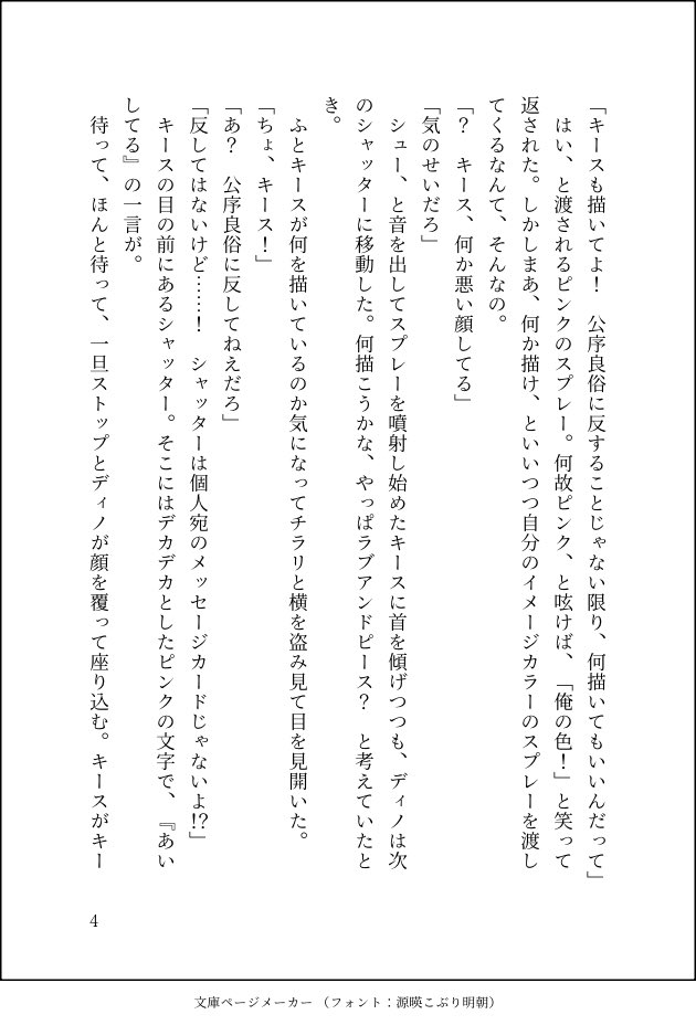お題：スプレー・夜遊び

夜中、シャッターをメッセージボードにして遊ぶ🍺🍕の話。

 #キスディノワンドロライ
<a href="/kdkd1day_drwr/">キスディノ1dayドロライ</a>