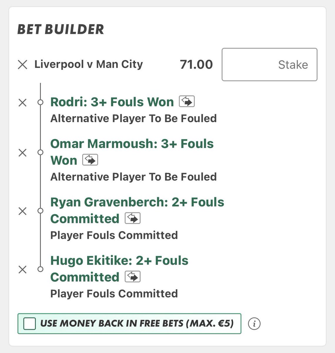 Hoping this will be a rough game 👀 

Stats📊:

Rodri fouls won: Averaging 2.38 per 90
Marmoush fouls won: Averaging 3.44 per 90

You’ll just have to trust me on the longshot 🤓